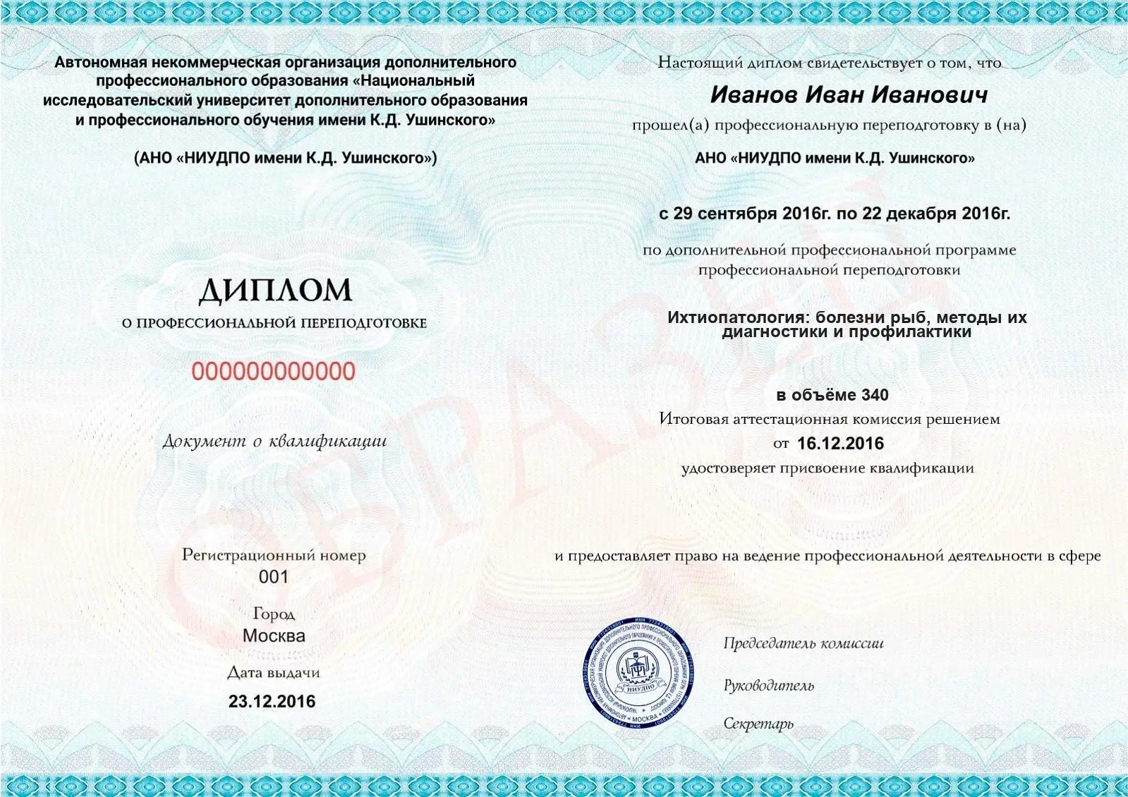 Диплом о дополнительном профессиональном образовании